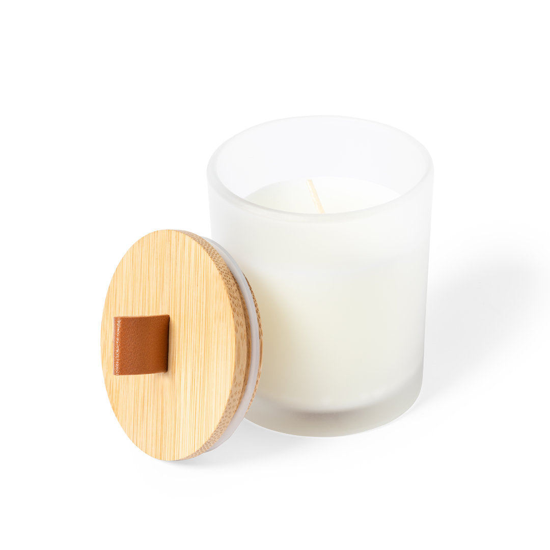 Vela aromática em frasco de vidro com tampa de bamboo
