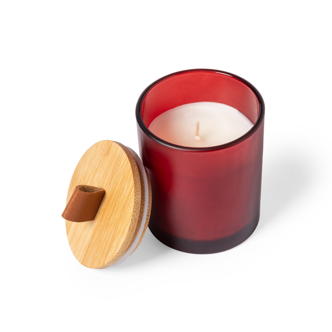 Vela aromática em frasco de vidro com tampa de bamboo