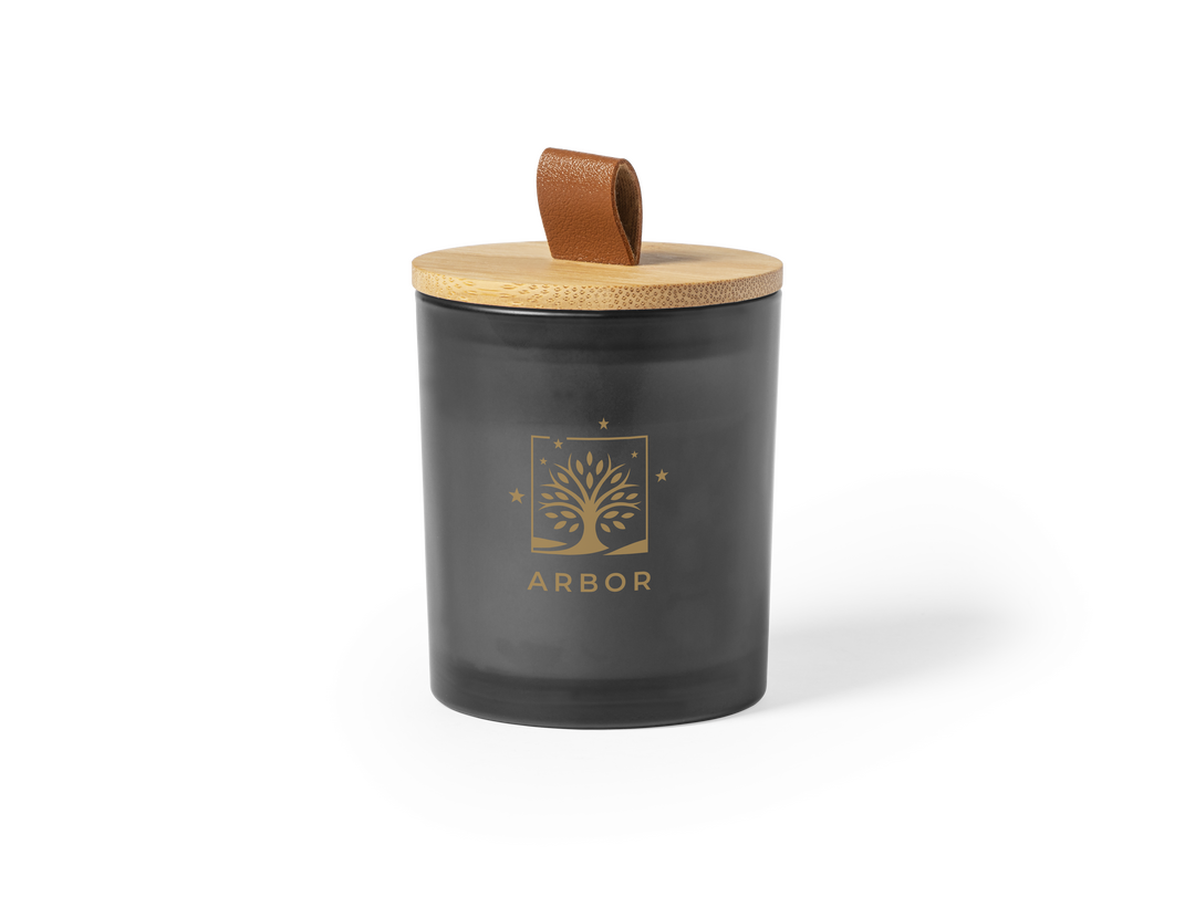 Vela aromática em frasco de vidro com tampa de bamboo
