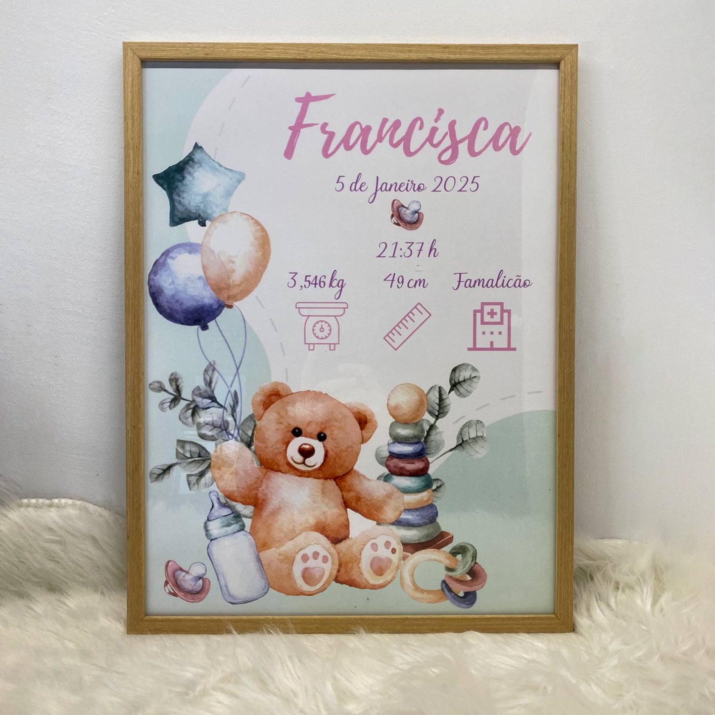 Quadro Nascimento A3 borda madeira