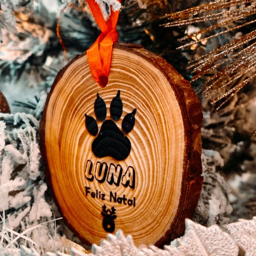 Enfeite de Natal Tronco de Madeira personalizado